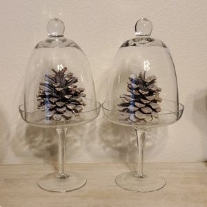 Pair of domed glass pedestal stand